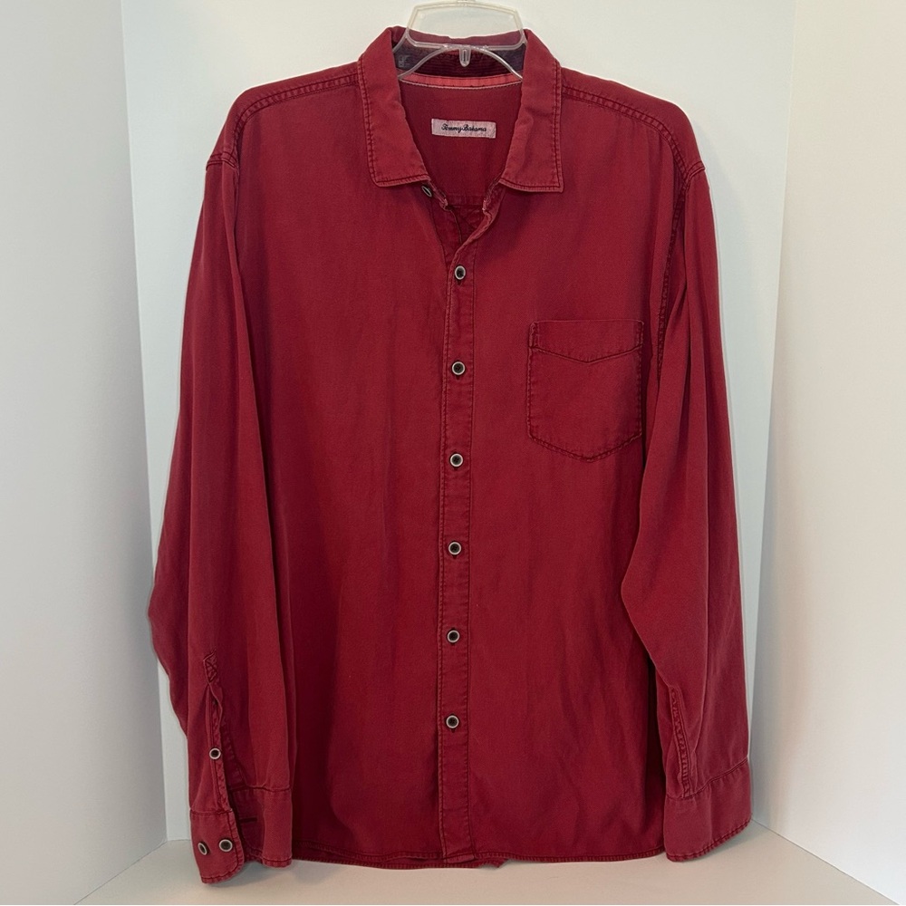 Tommy‎ Bahama mens red burgundy long sleeve casual button down pocket size XL